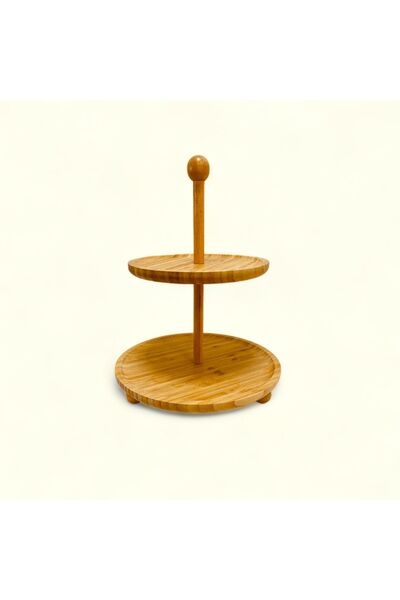 ELZEY HOME 2-Tier Bamboo Decorative Presentation Holder and Sugar Bowl Set