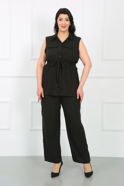 By Alba Collection Plus Size Black Vest and Trousers Set