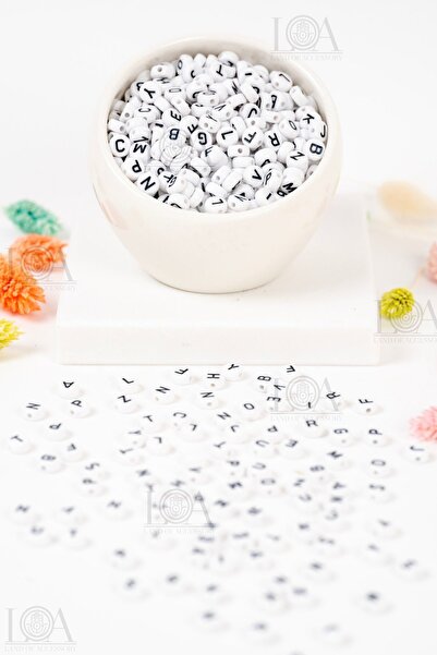 LANDOFACCESSORY 4x7 Mm Plastik Yassı Karışık Harf, Beyaz Üzeri Siyah A-z Harf...