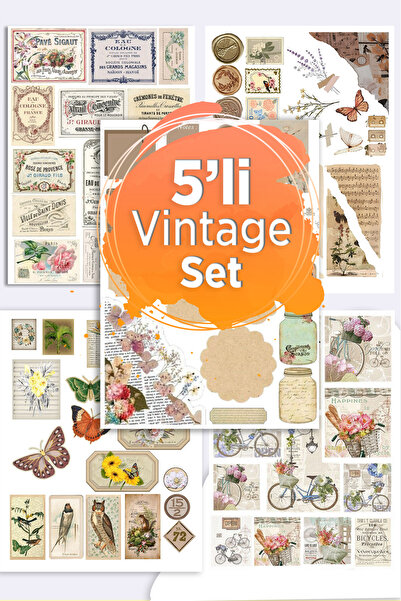 LiyaCraft 5'li Vintage Sticker Planner Ajanda Bullet Journal Için Uygun Set
