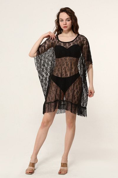 Bolder Rochie de plajă cu ciucuri din dantelă neagră Simone