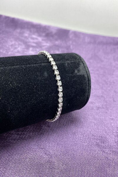 Ressia Gümüş Kaplama 3mm Zirkon Taşlı Su Yolu Bileklik