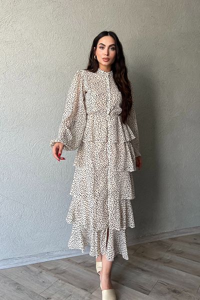Seda Yalçın Atelier Polka Dot Ecru Chiffon Layered Dress - Flywheel Detail