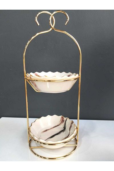 kurt41 2 Tier Metal Stand Presentation Holder - Round Turkish Delight Bowl Candy Holder