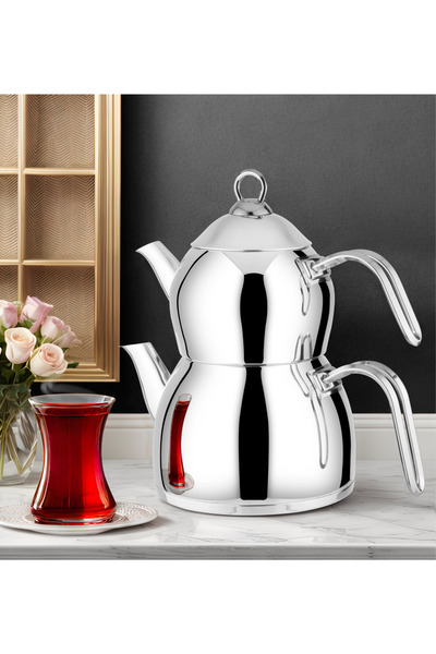 Lines Aycan Stainless Steel Teapot - Medium Size, 1.10lt Teapot and 2.00lt Water Bottle