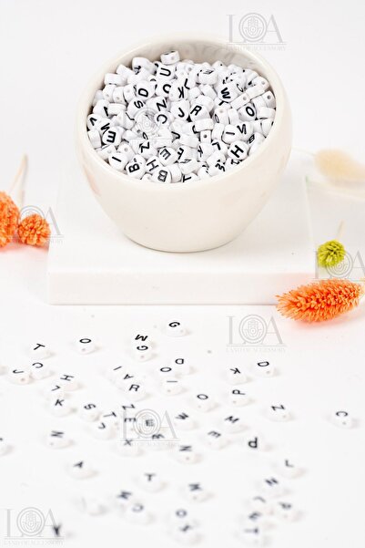 LANDOFACCESSORY 4x7 Mm Plastic Flat - Black and White Letter A-Z Beads (25 Gr...