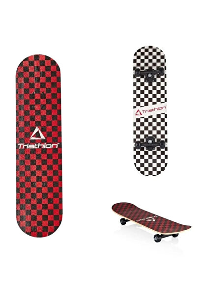 Triathlon T132 Tahta Kaykay 80 Cm Kırmızı Siyah Damalı - 80 X 20 Cm - Zımpara Yüzey
