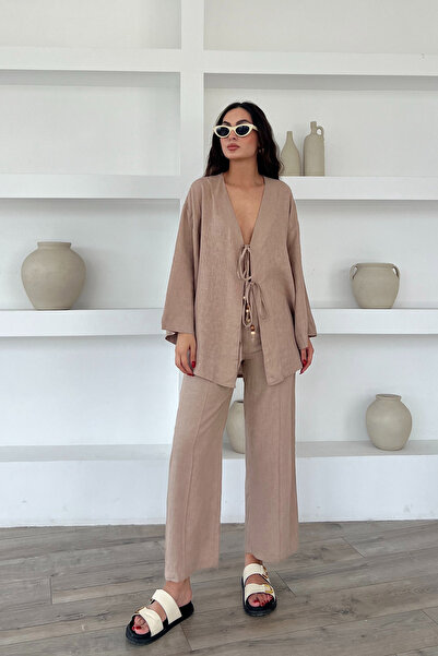 Seda Yalçın Atelier Lavin Linen Set - Front Tie Mink