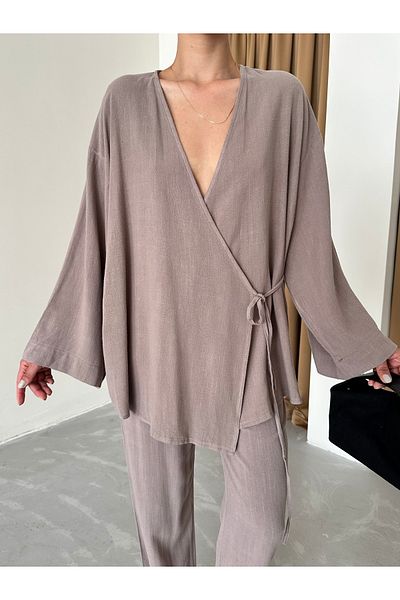 Laluvia Cotton Mink duplasoros kimonó és nadrág szett