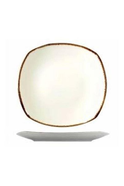 Kütahya Porselen Cream Colored Set of 3 23 cm Square Serving and Breakfast Plates