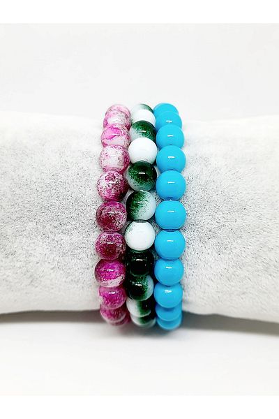 Kusakli Glass Bead Bracelet Set - 3 Pieces Mixed