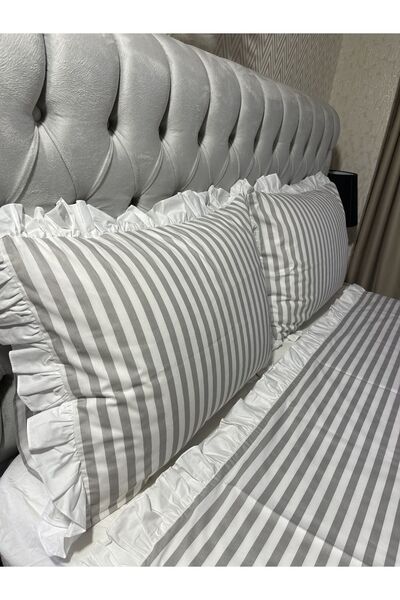 calinahome وسادة رمادية مخططة مع كشكشة