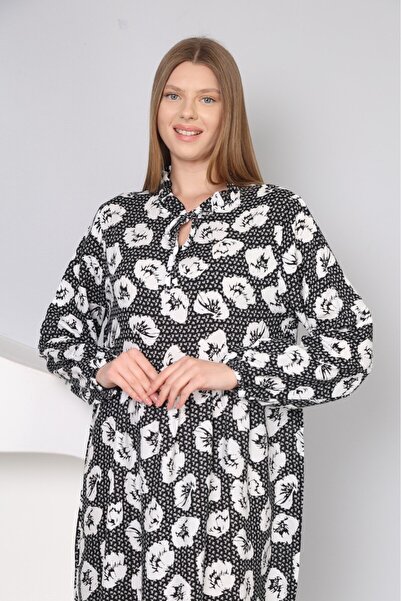 mervemoda Βαμβακερό ύφασμα - Γυναικείο μακρυμάνικο καλοκαιρινό φόρεμα