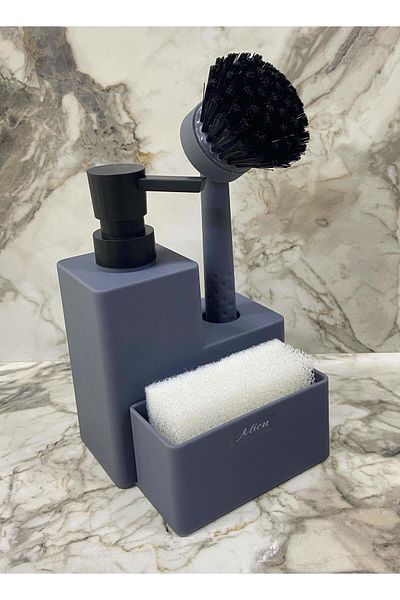 Altabi Βούρτσα νιπτήρα Anthracite Color - Δοχείο υγρού σαπουνιού και σφουγγαράκι