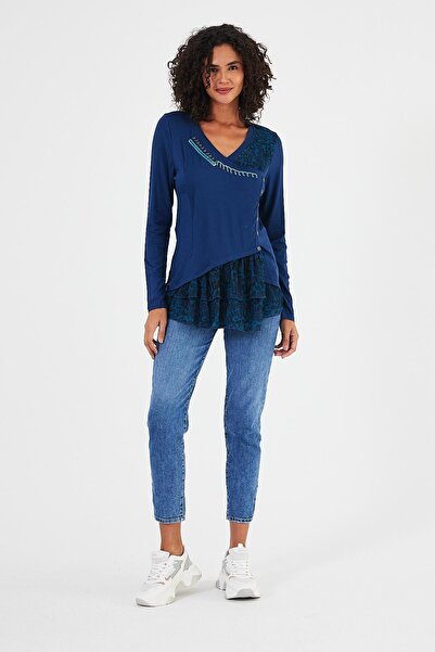 Penyelux Women's Comfort Fit Wide Fit Hijab Flexible Buttoned Tunic Blue