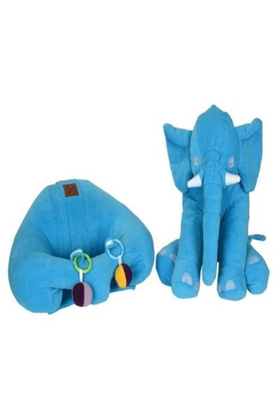 BEBEYATMAZ Çıngıraklı Mavi Bebek Destek Oturma Minderi Ve Mavi Uyku Fili