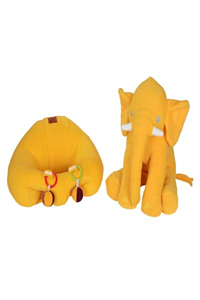 BEBEYATMAZ وسادة جلوس داعمة للأطفال باللون الأصفر مع خشخيشة وفيل نوم أصفر