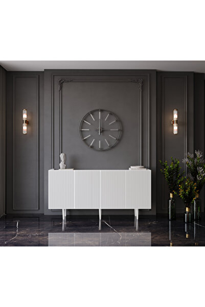 enwood Capella Beyaz Mdf 4 Kapaklı Raflı 140 Lık Konsol