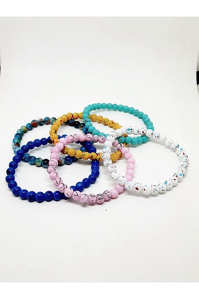 Kusakli 6-Piece Summer Colorful Women's Ankle Set - Glass Bead Detailed