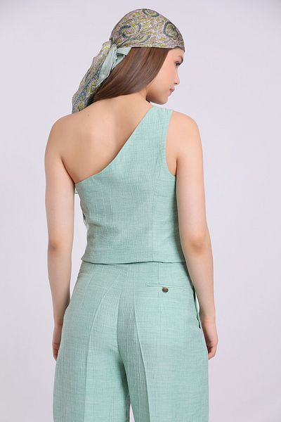 Yake Back Elastic Waist, Pockets, Cigarette Legs, Special Texture Polyester Fabric Trousers
