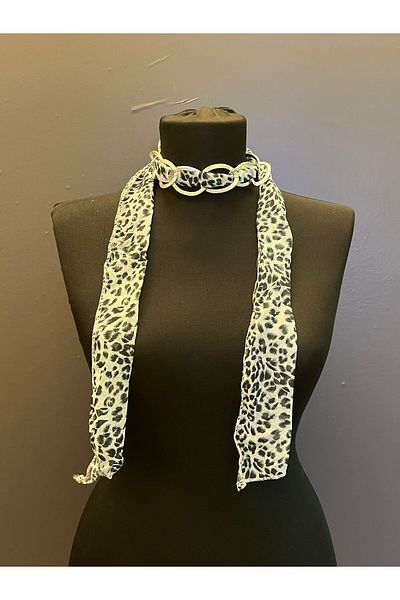 Gönülden Tasarım Accesoriu eșarfă de damă cu lanț cu model leopard - 120 cm Albastru
