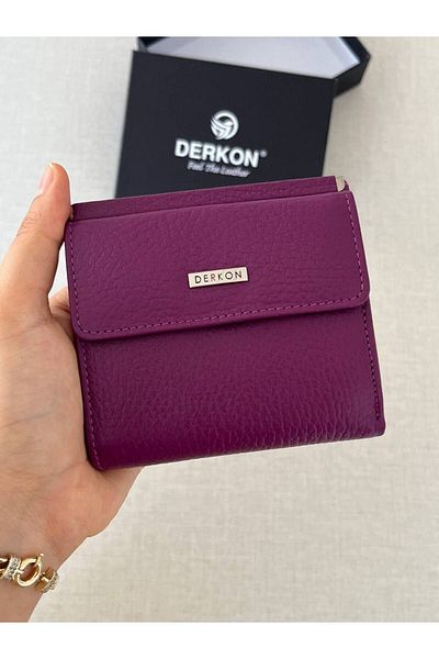 DERKON Juno Genuine Leather Mini Purple Wallet