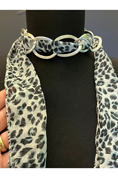 Gönülden Tasarım Accesoriu eșarfă de damă cu lanț cu model leopard - 120 cm Albastru