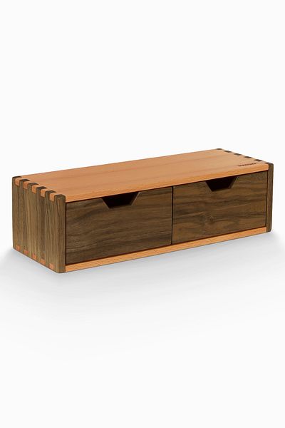 Woodsaka Desna Mini Cabinet - Multi-Purpose Organizer and Stationery Storage Box, Walnut and Hornbeam