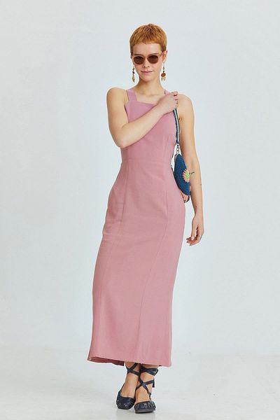 Clandestino Rochie până la genunchi cu fantă încrucișată pe spate Dusty Rose