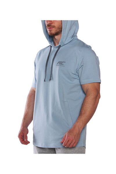 MUSCLECLOTH Mc-x Kapüşonlu Kısa Kollu Sweatshirt Açık Mavi