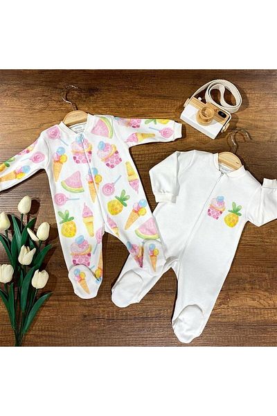Renkli Puset 2-Piece Organic Zippered Baby Girl Sleeping Bag Cupcake