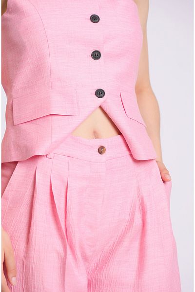 Yake Back Elastic Waist, Pockets, Cigarette Legs, Special Texture Polyester Fabric Trousers
