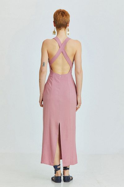 Clandestino Rochie până la genunchi cu fantă încrucișată pe spate Dusty Rose