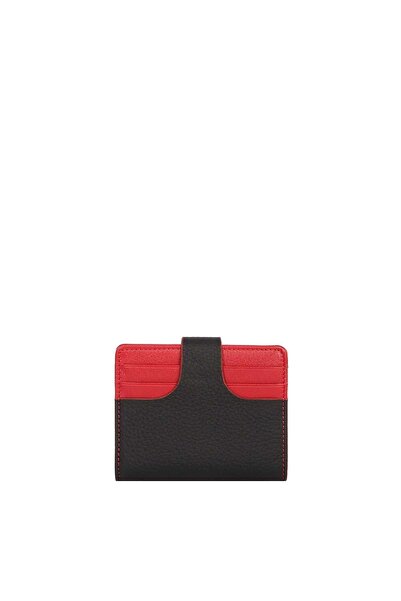 CENGİZ PAKEL Genuine Leather Cengiz Package Card Holder - Money Compartment, Black and Red 2481