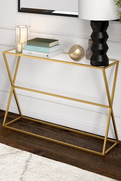 TOLIAHOME Gold Renk Temper Camlı Dresuar Metal Konsol