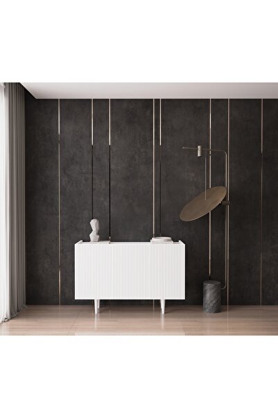 enwood Capella Beyaz Mdf 3 Kapaklı Raflı 120 Lık Konsol