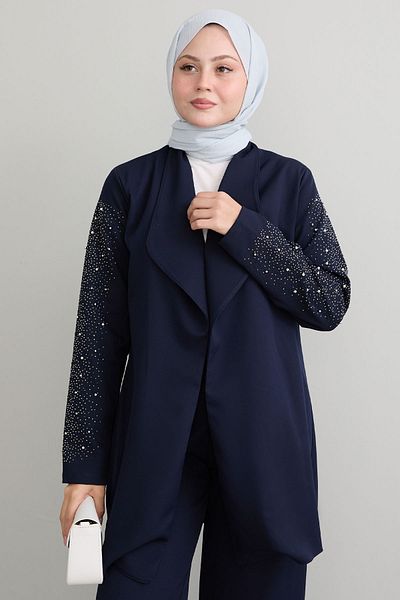 InStyle Σετ Navy Blue - με σακάκι και λεπτομέρεια με πέρλες