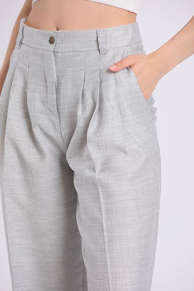 Yake Back Elastic Waist, Pockets, Cigarette Legs, Special Texture Polyester Fabric Trousers