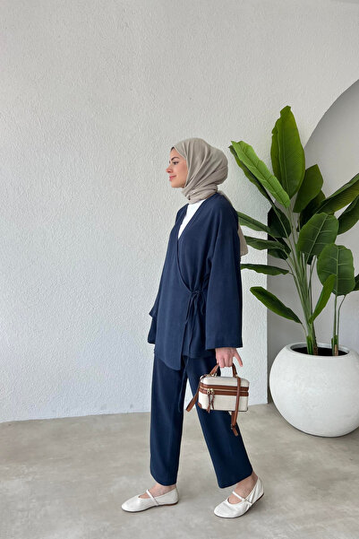 My Blog Pamut duplasoros kimonó készlet - sötétkék, oldalsó nyakkendő