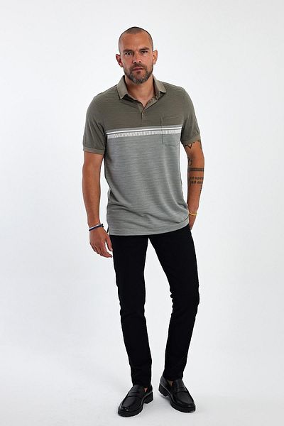 ENQUE Ανδρικό μπλουζάκι Comfort Basic Polo με τσέπη μακριά καπνιστό