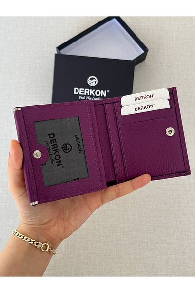 DERKON Juno Genuine Leather Mini Purple Wallet