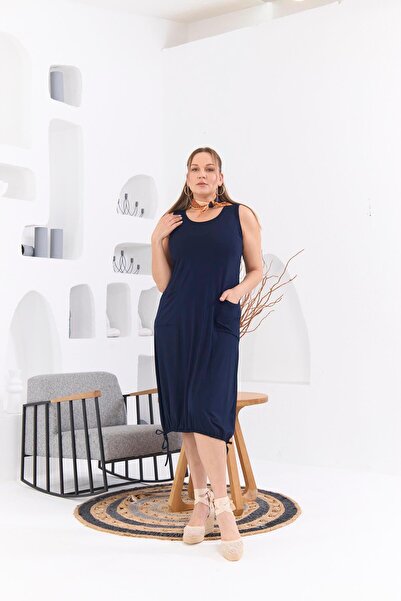 RMG Plus Size Navy Blue Dress - Tie-Up Skirt