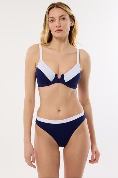 AYYILDIZ 4515 Model Navy Blue White Capless Bikini Set