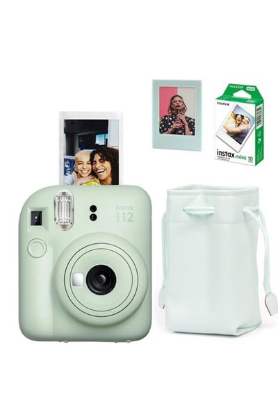 Fujifilm Instax Mini 12 Fotoğraf Makinesi-10lu Film-büzgülü Kılıf Ve Mıknatıslı Çerçeve Seti 2 Yeşil