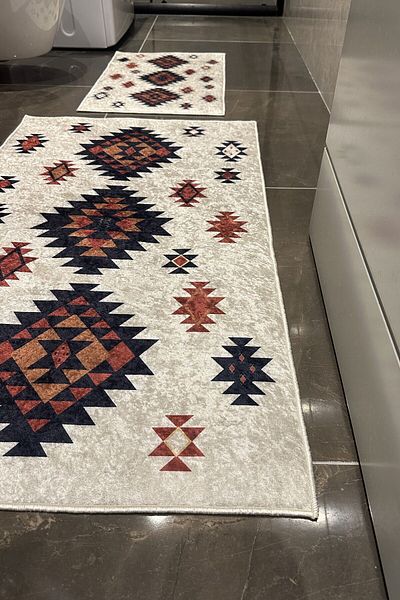 CENTER AVM Απορροφητικό χαλάκι μπάνιου με σφουγγάρι διπλό που πλένεται στο πλυντήριο Μπεζ σετ μπάνιου