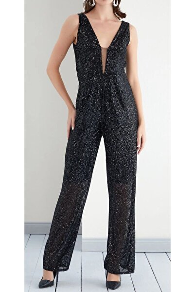 akkanatbutik KADIN PAYET KOLSUZ MAKSİ GENİŞ PAÇA TULUM