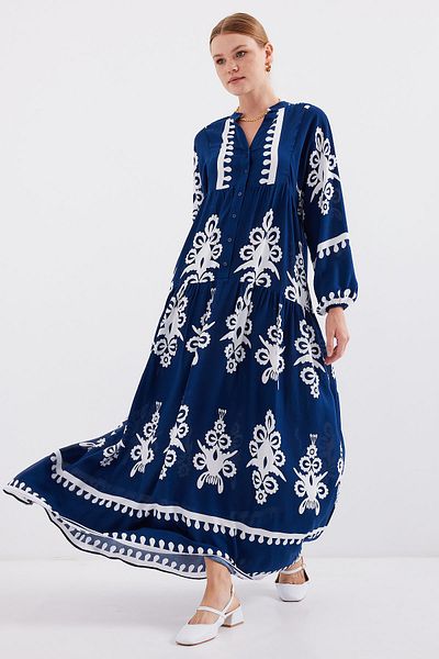 Bigdart 2423 Authentisches, gemustertes Kleid – F. Navy