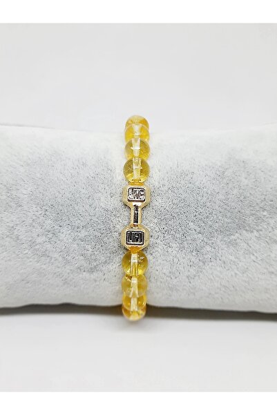 Kusakli Sarı Altın Renkli Dumbell Sporcu Doğaltaş Sitrin Bileklik