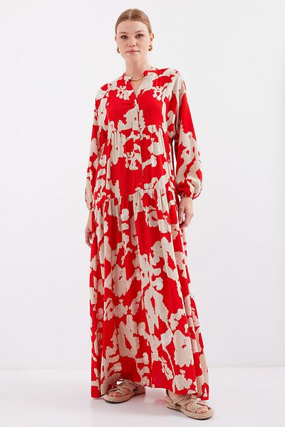 Bigdart 2423 Model V. Red Authentic Patterned Dress