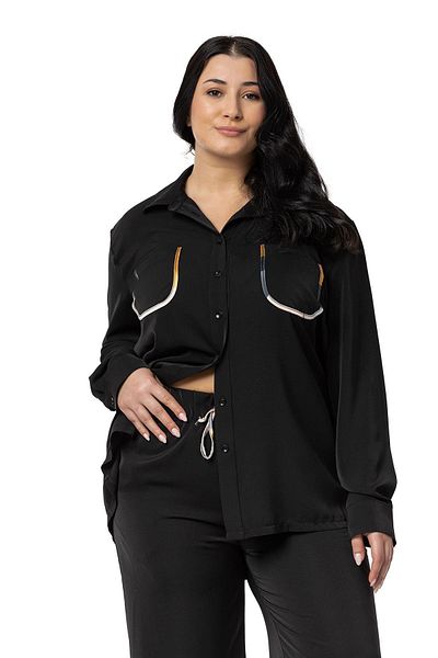 DISENTIS MODEST Σετ Μαύρο Πουκάμισο και Παντελόνι Plus Size - Λεπτομέρεια Piping